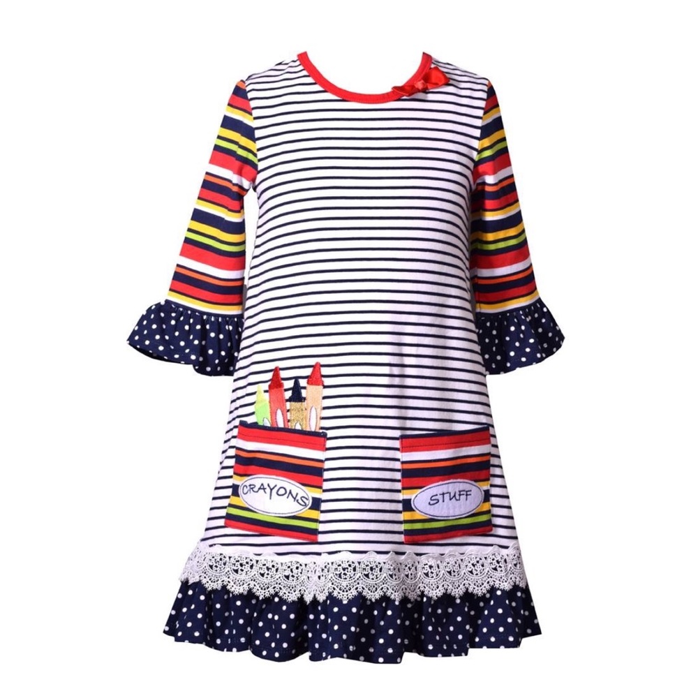 Girls Back to school Rayon Pockets Dress 4 5 6 New